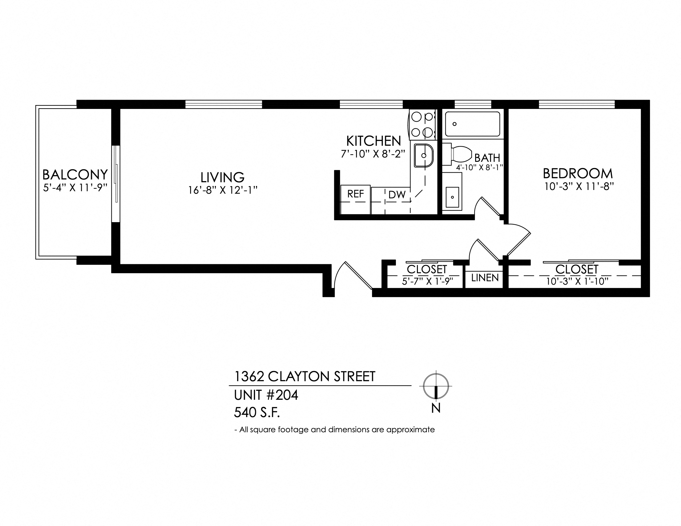 Floor plan for 1 bed, 1 bath, 625 sqft